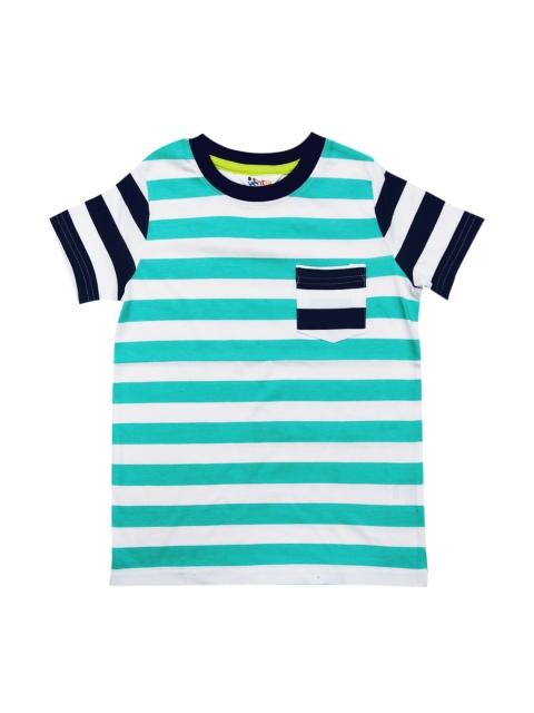 

ventra Boys Off-White & Turquoise Blue Striped Round Neck T-shirt