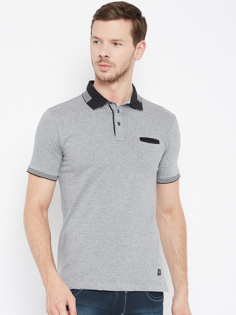 

Monte Carlo Men Grey Self Design Polo Collar T-shirt