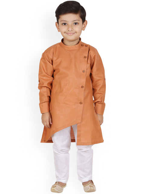 

Aj DEZInES Boys Brown & White Solid Kurta with Pyjamas
