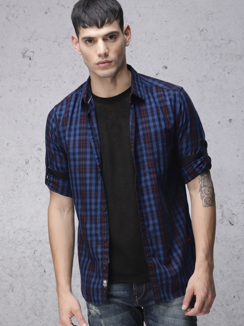 

Ecko Unltd Men Blue & Black Slim Fit Checked Casual Shirt