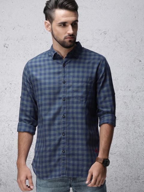 

Ecko Unltd Men Blue & Grey Slim Fit Checked Casual Shirt