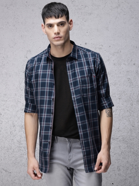 

Ecko Unltd Men Navy & Beige Slim Fit Checked Casual Shirt, Navy blue