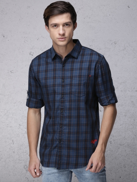 

Ecko Unltd Men Blue & Grey Slim Fit Checked Casual Shirt