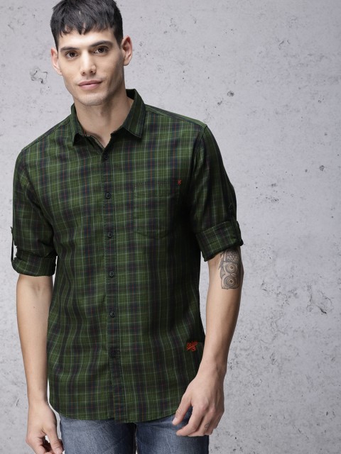 

Ecko Unltd Men Green & Navy Slim Fit Checked Casual Shirt
