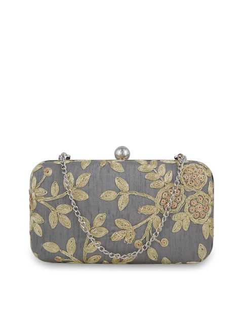 

Tarusa Grey Embroidered Silk Box Clutch