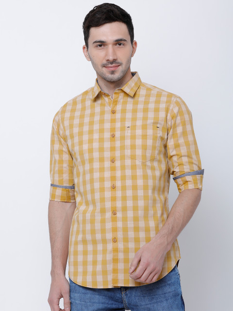 

LOCOMOTIVE Men Mustard & Beige Slim Fit Checked Casual Shirt