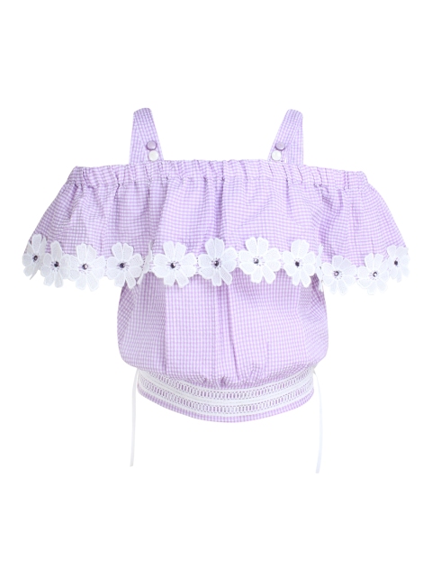 

CUTECUMBER Girls Purple Checked Bardot Top