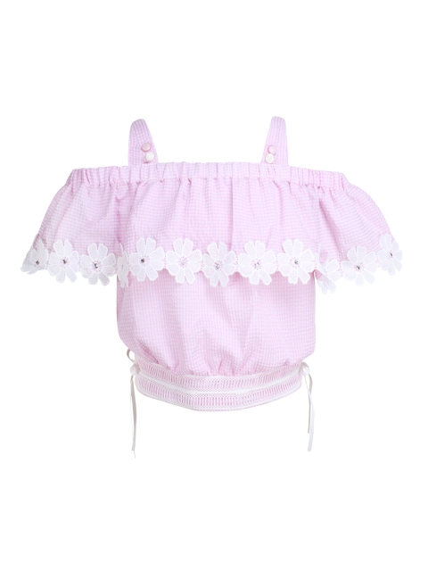 

CUTECUMBER Girls Pink Checked Bardot Top