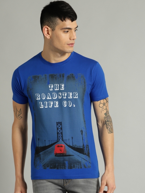 

Roadster Men Blue Printed Round Neck T-shirt