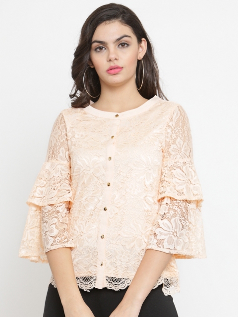 

Latin Quarters Women Peach-Coloured Self Design Shirt Style Top