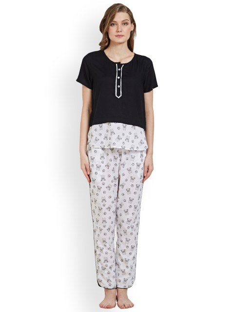 

Mystere Paris White & Black Solid Lounge Set J264B
