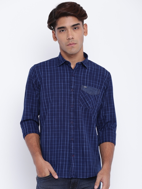 

Monte Carlo Men Navy Blue Slim Fit Checked Casual Shirt