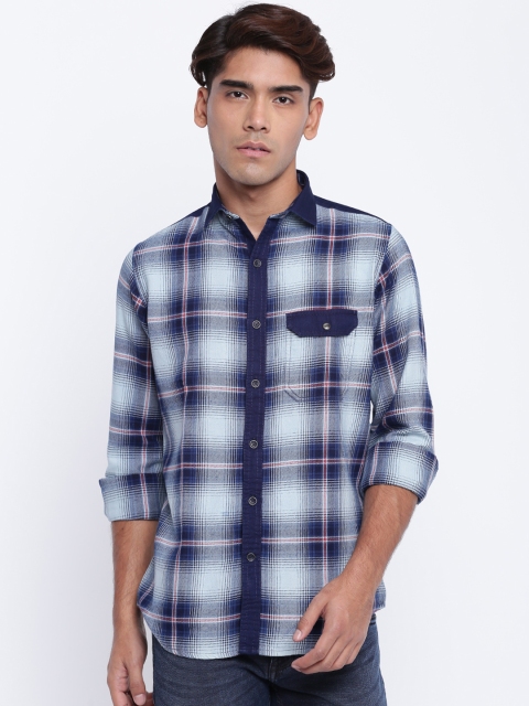

Monte Carlo Men Navy Blue & White Slim Fit Checked Casual Shirt