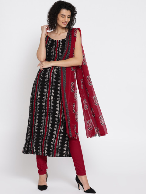 

Satrani Black & Maroon Printed Unstitched Dress Material