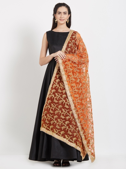 

Dupatta Bazaar Orange & Gold-Toned Embroidered Dupatta