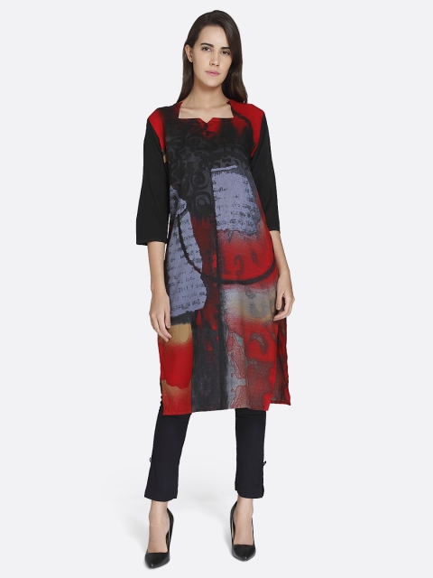 

shiloh Women Black & Blue Printed Straight Kurta