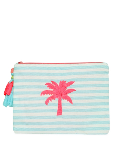 

Accessorize Women Blue & White Striped Tasselled Clutch