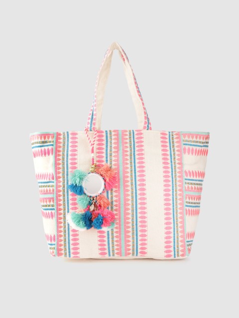 

Accessorize Off-White & Pink Embroidered Shopper Bag