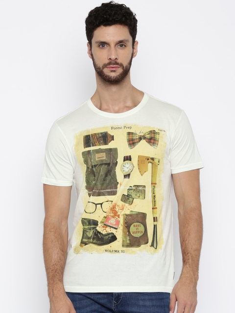 

Flying Machine Men White Printed T-shirt