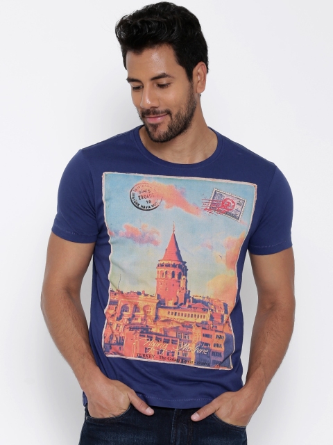 

Flying Machine Men Blue Printed T-shirt