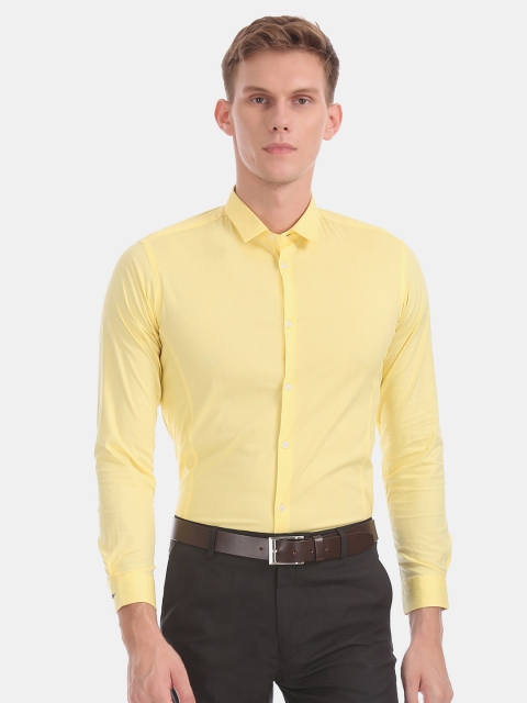 Arrow New York Men Yellow Snug Skinny Fit Solid Casual Shirt