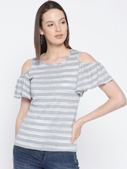 

Lee Cooper Women Grey Melange Striped Top