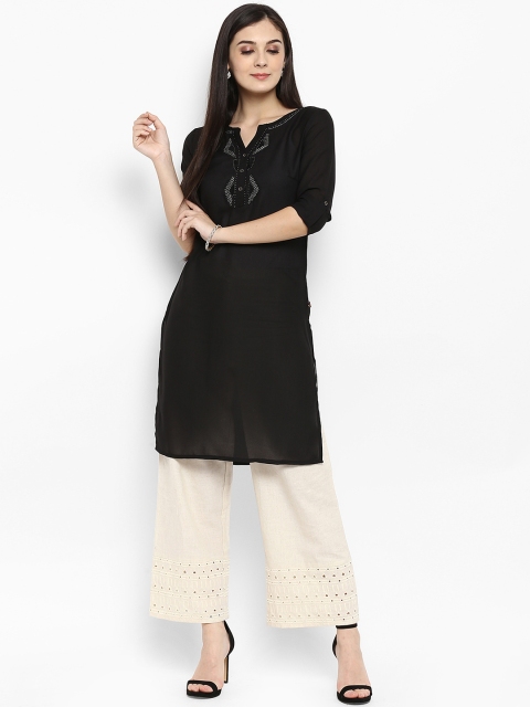 

Juniper Women Black Embellished Straight Kurta