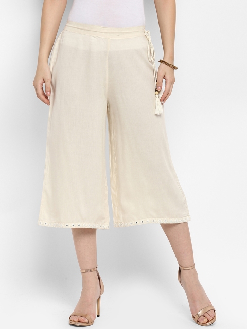 

Juniper Women Beige Wide Leg Embellished Palazzos