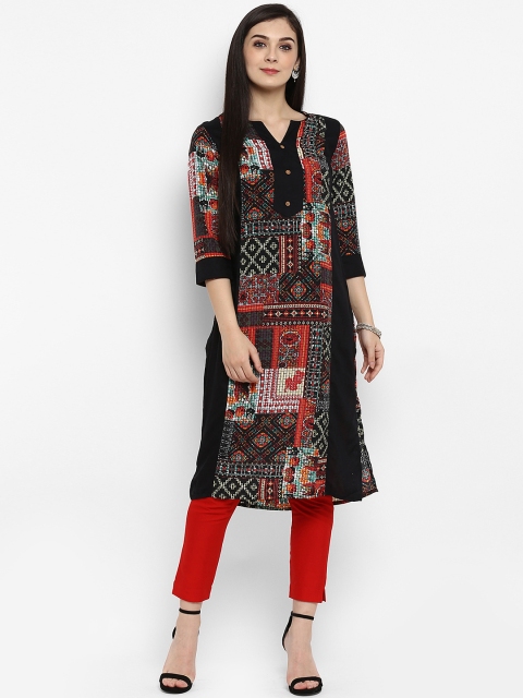 

Juniper Women Black & Red Printed Straight Kurta