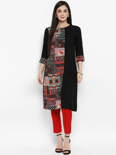 

Juniper Women Black & Red Printed A-Line Kurta