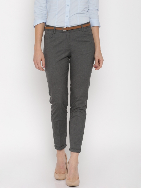 

Allen Solly Woman Grey Solid Regular Fit Flat-Front Trousers