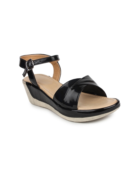 

Shoetopia Women Black Solid Open Toe Wedge