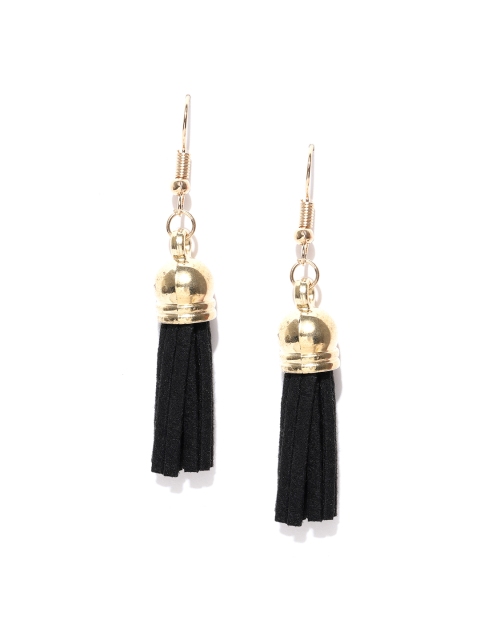 

OOMPH Black Gold-Plated Tasselled Contemporary Drop Earrings