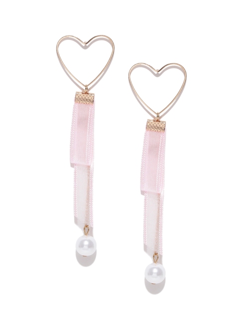 

OOMPH Gold-Toned & Pink Handcrafted Heart-Shaped Drop Earrings