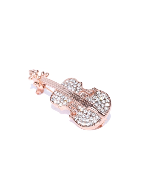 

Crunchy Fashion Women Rose Gold-Toned Stone-Studded Guitar-Shaped Brooch