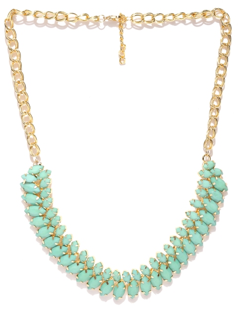 

Crunchy Fashion Green & Gold-Toned Stone-Studded Necklace