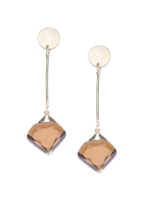 

Crunchy Fashion Brown Gold-Plated Diamond Shaped Stone-Studded Drop Earrings