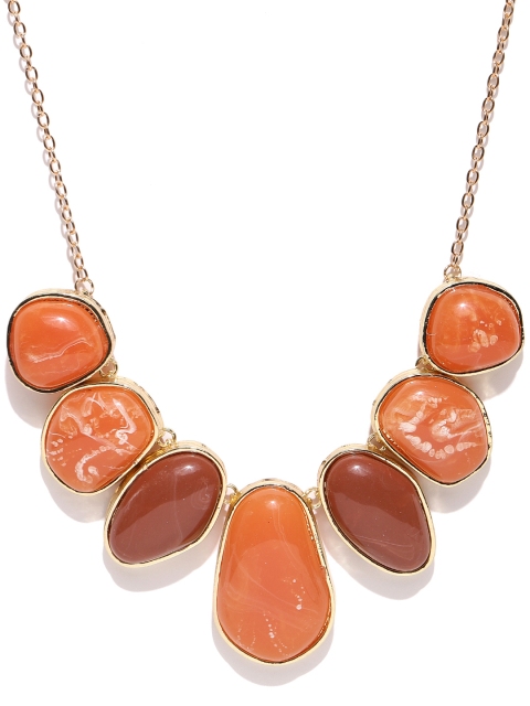 

Crunchy Fashion Gold-Toned & Orange Stone-Studded Necklace