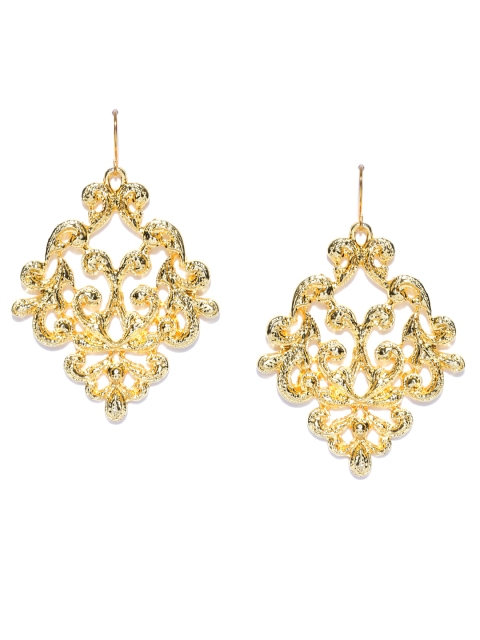 

Crunchy Fashion Gold-Toned Textured Classic Drop Earrings