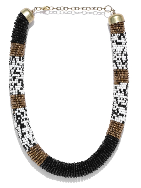 

Crunchy Fashion Black & White Beaded Collar Necklace