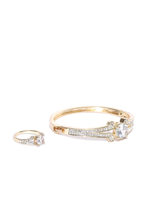 

Crunchy Fashion Gold-Toned Bangle-Style Bracelet with Ring