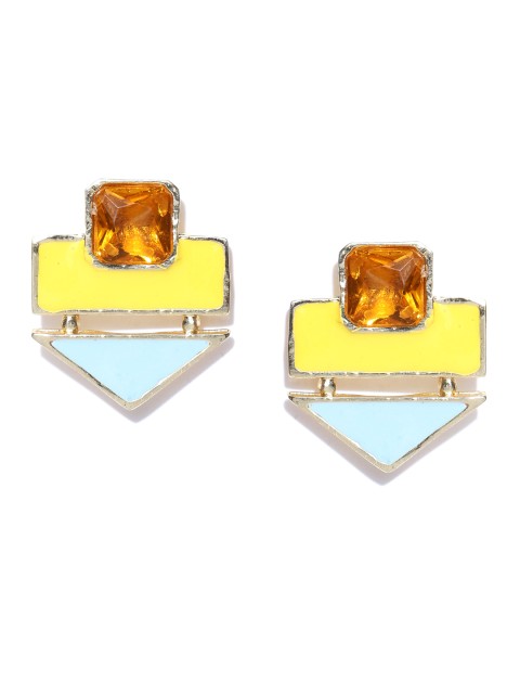 

Crunchy Fashion Yellow & Blue Enamelled Stone-Studded Geometric Oversized Studs