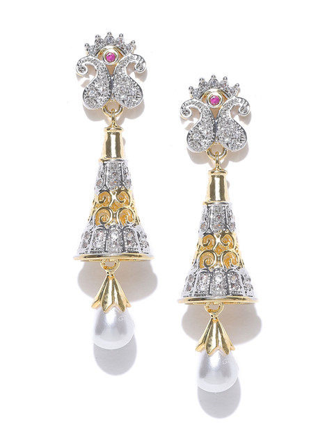 

Crunchy Fashion Silver-Toned & Off-White Gold-Plated Contemporary Drop Earrings