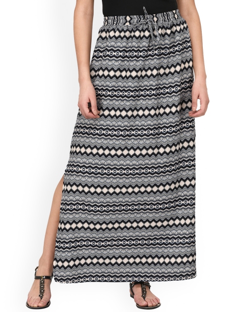 

PURYS Blue & Off-White Printed Maxi Skirt