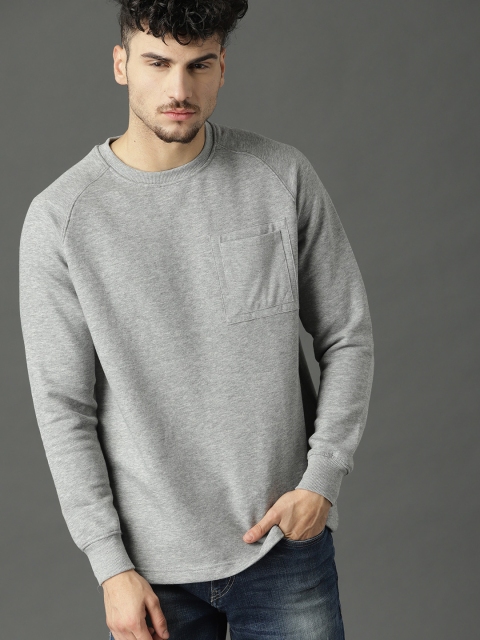 

Roadster Men Grey Solid Sweatshirt