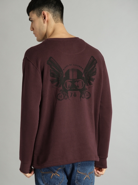 

Roadster Men Burgundy Solid Sweatshirt