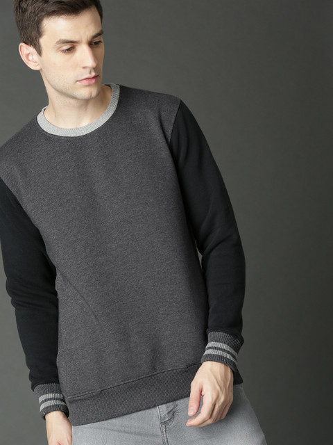 

Roadster Men Charcoal Grey Solid Sweatshirt
