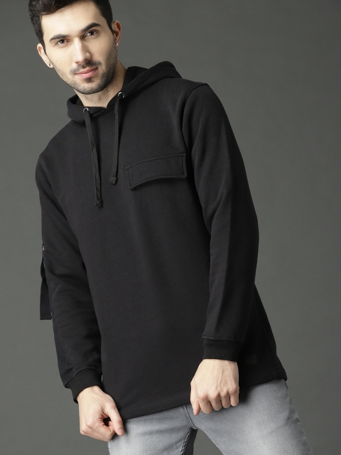 

Roadster Men Black Solid Hooded Sweatshirt