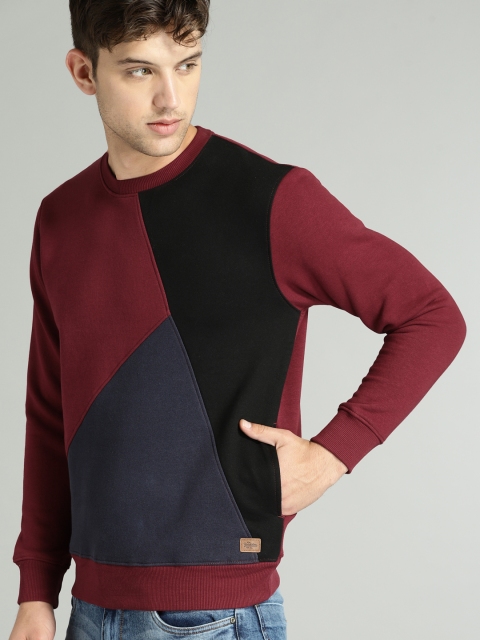 

Roadster Men Maroon & Blue Colourblocked Sweatshirt