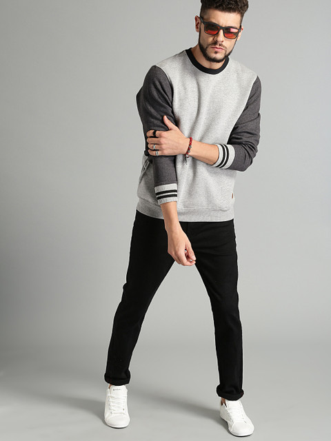 

Roadster Men Grey Solid Sweatshirt